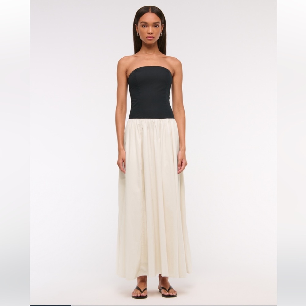 Abercrombie Strapless Drop-Waist Maxi Dress in Cream